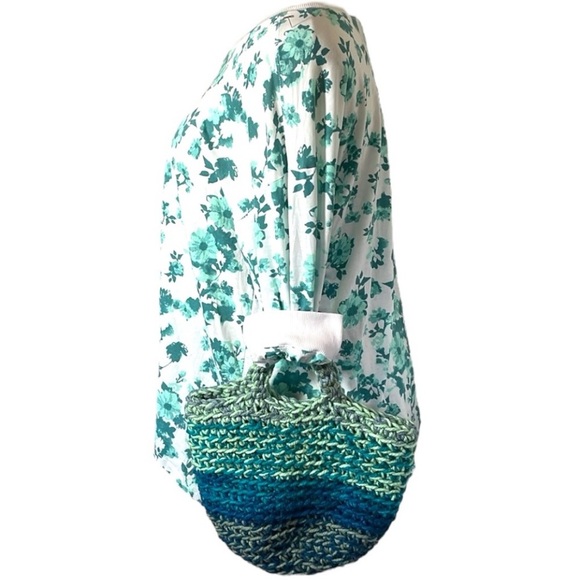 Handmade Basket Organization Green Blue Crochet Decor Hand Crafted Chunky Knit - Picture 5 of 17